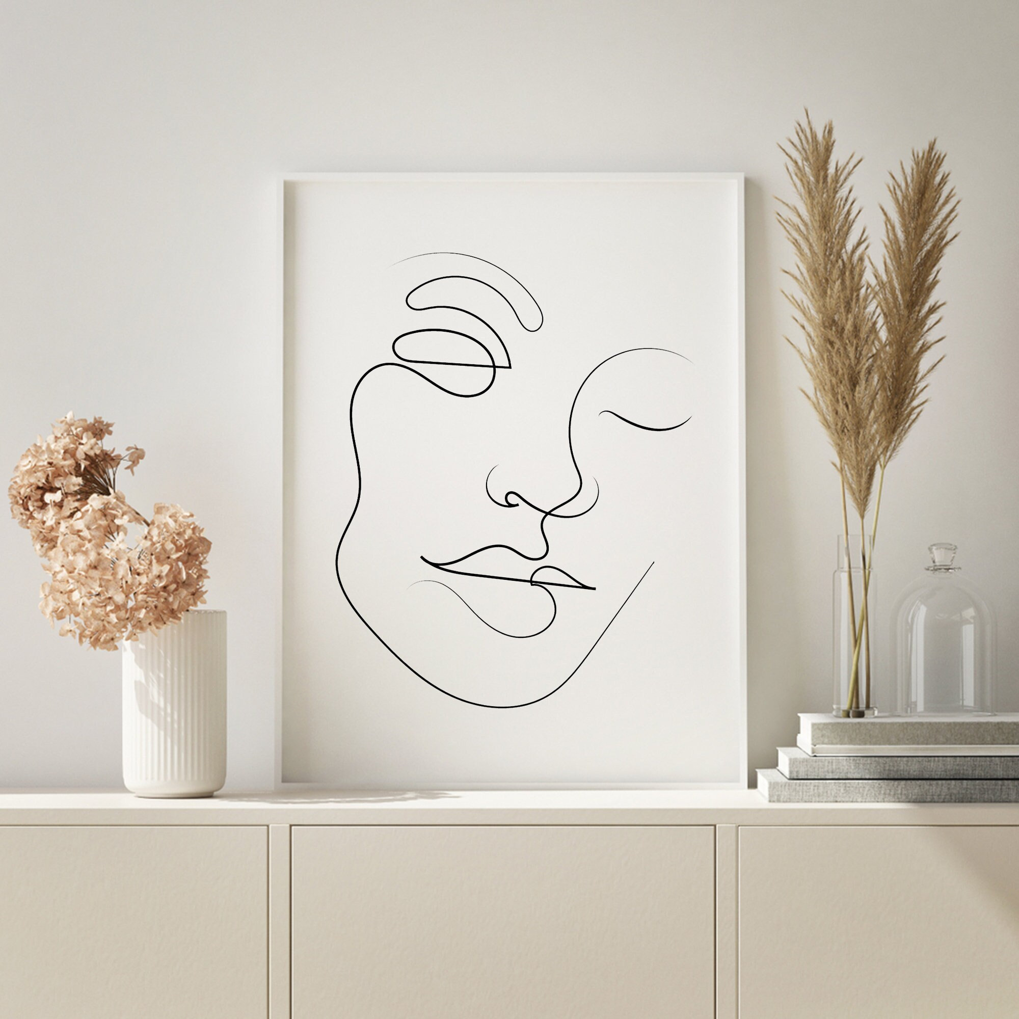 Minimalist One Line Face Art Print: Abstract Line Drawing (digital ...