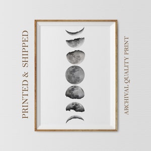 Moon Phases Print, Moon Phase Pictures, Minimalist Moon Wall Art, Living Room Wall Art, Celestial Print, Moon Chart Art, PRINTED and SHIPPED