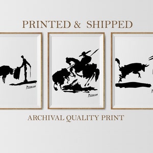 Set of 3 Picasso Bull Fight Bundle Print, Picasso Line Art Set Print, Picasso Animal Sketch Print, Nursery Animal Art Set Poster