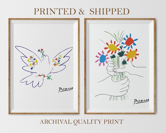 ピカソ 額装 「Blue dove with flowers」 Pablo Picasso Hand Signed Ltd Edition Print 