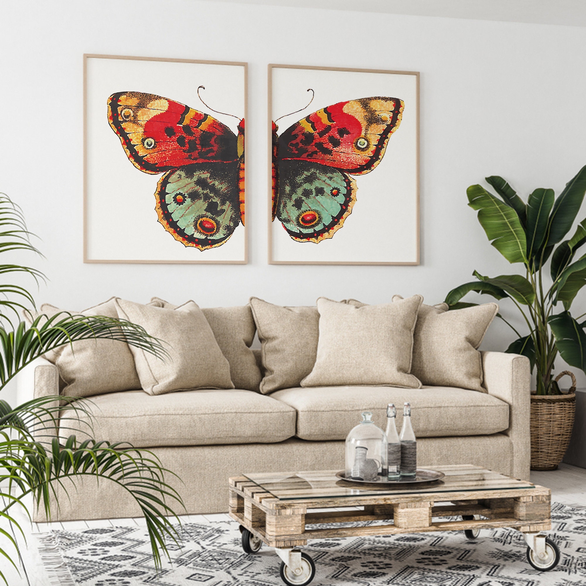 Colorful Butterfly Print Wall Art Set of 2 Butterfly Prints Etsy