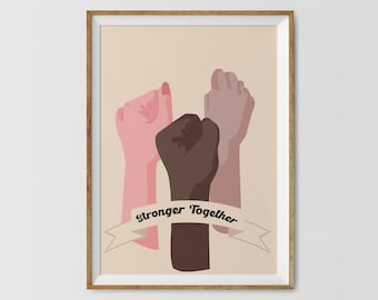 Strong Female Wall Art, Girls Hand Prints, Black Lives Matter, Girl Power Poster, Diversity Wall Art, Stronger Together, Women Empowerment