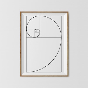 Golden Ratio Line Wandkunst, Geometrische Printable, Fibonacci Spirale Wand Kunst Poster, Golden Ratio Spiral Art, Schwarz und Weiß-Dekor