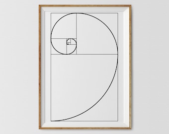 Golden Ratio Line Wall Art, Geometric Printable, Fibonacci Spiral Wall Art Poster, Golden Ratio Spiral Art, Black and White Decor