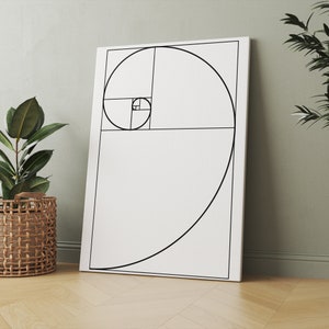 Golden Ratio Canvas, Fibonacci Spiral Canvas, Living Room Art, Office Decor Art, Geometric Poster, Scandinavian Print