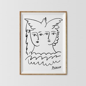 Picasso Woman and Dove Print: Monochrome Sketch Art (Digital Download)