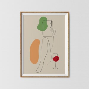 Wine Woman Wall Art, Woman Drinks Art, Retro Wine Print, Kitchen Art, Glasses Of Wine Wall Art, Bar Cart Prints, Digital Wall Art