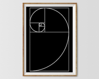 Golden Ratio Art Print: Black Fibonacci Spiral (Digital Download)