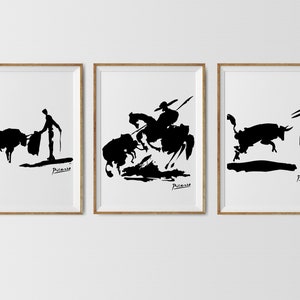 Picasso Stier Silhouette Wandkunst, Pablo Picasso Stier Druck, Picasso Kunst druckbares Set 3, Picasso Stier Wandkunst, Picasso Tier Poster