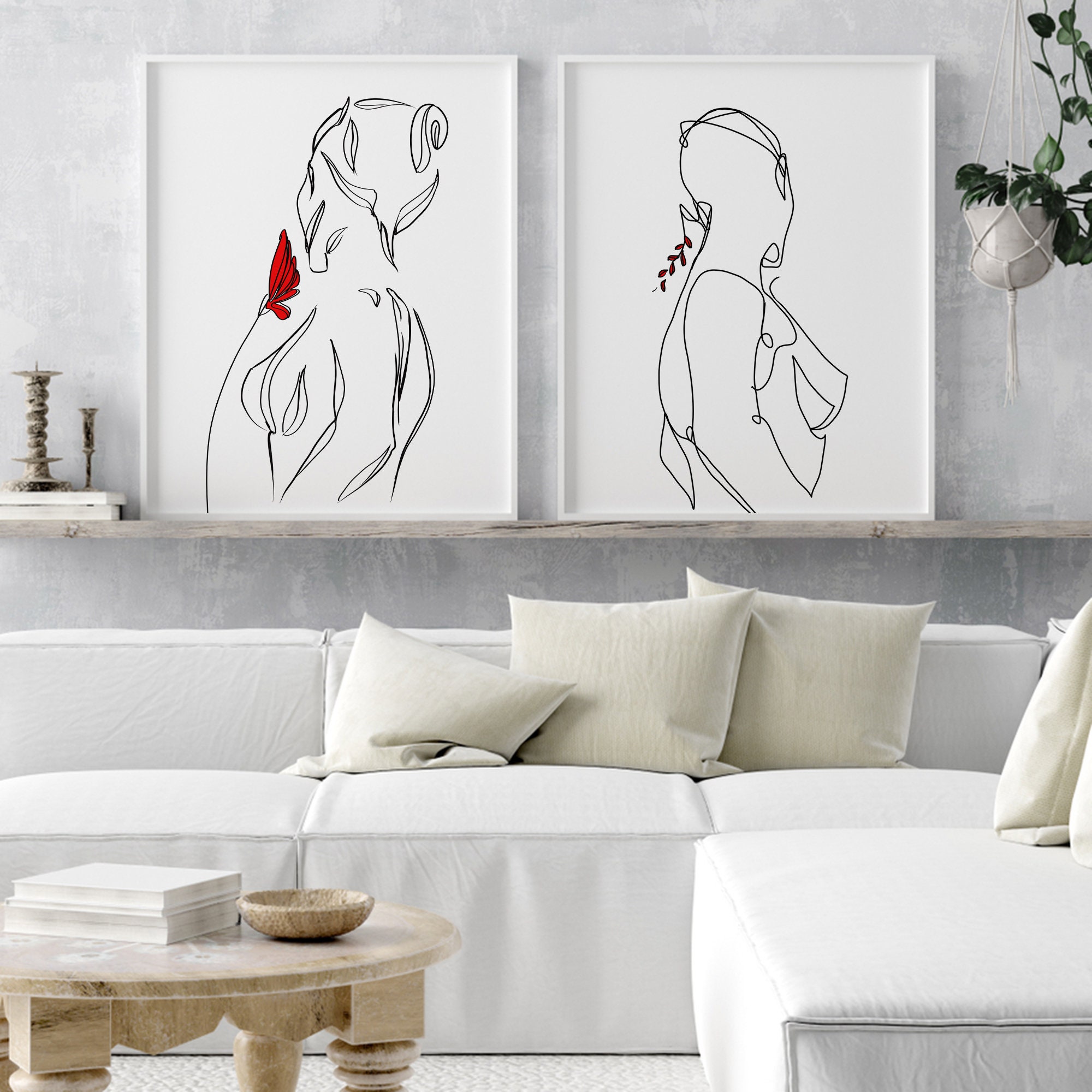 Minimalist Woman Line Art Print Set: Female Figure Silhouette (digital ...