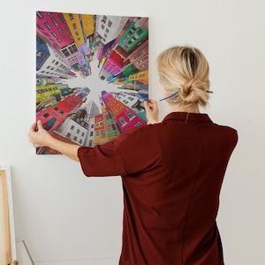 Colorful Skyscraper Canvas Print: Modern Urban Architecture Wall Art