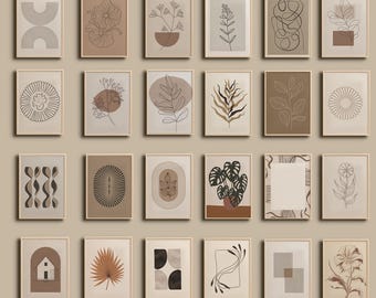 Conjunto de láminas de arte de pared bohemio: Collage geométrico neutro (descarga digital)