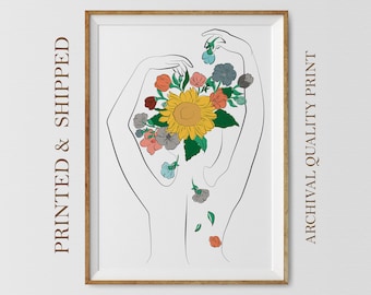 Woman Back Line Art Print: Floral Sketch Poster