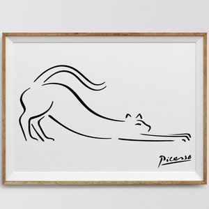 Szkic kota Picassa: minimalistyczna grafika liniowa (pobranie cyfrowe)