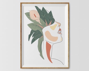 Plant Head Woman Art | Etsy