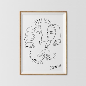 Picasso Woman with Dove Print: Vintage Line Art (Digital Download)