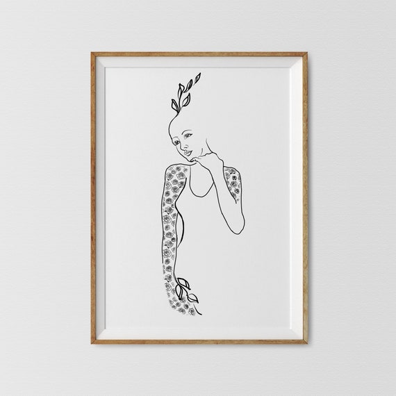 Woman with Rose Line Art Print: Minimalist Continuous Line Drawing (Digital Download)