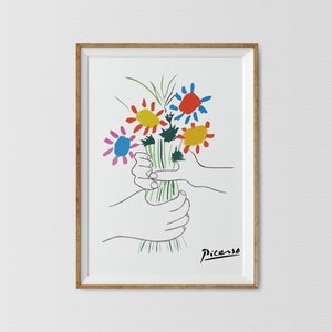 Picasso Minimalist Blumenstrauß Wandkunst, Pablo Picasso Blumenstrauß Druck, Picasso Ausstellung, Picasso Blumen Druck, Picasso Kunst
