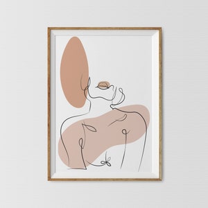 Impresión abstracta de mujer, arte lineal, rostro femenino imprimible, arte mural de figura femenina, dibujo de cuerpo femenino, dibujo de forma corporal