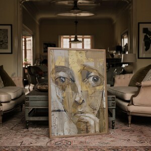 Rostro abstracto con expresión ansiosa / Arte mural emocional moderno / Póster minimalista sobre estado mental / Impresión de descarga instantánea
