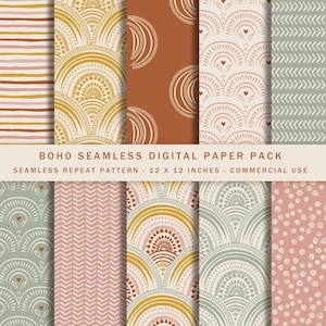 Seamless Boho Digital Paper Pack, Boho Print, Boho decor print, Boho digital prints, Boho Scrapbook Paper, Commercial Use Digital Paper - 10
