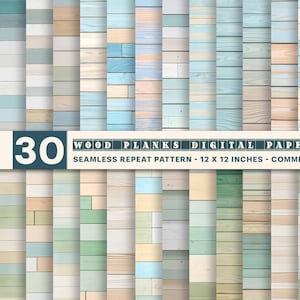 Sfondo digitale in carta da parati Shabby Coastal, Beach Wood, motivo digitale con venature del legno rustico, texture di legno stampabile blu, beige e verde mare 30