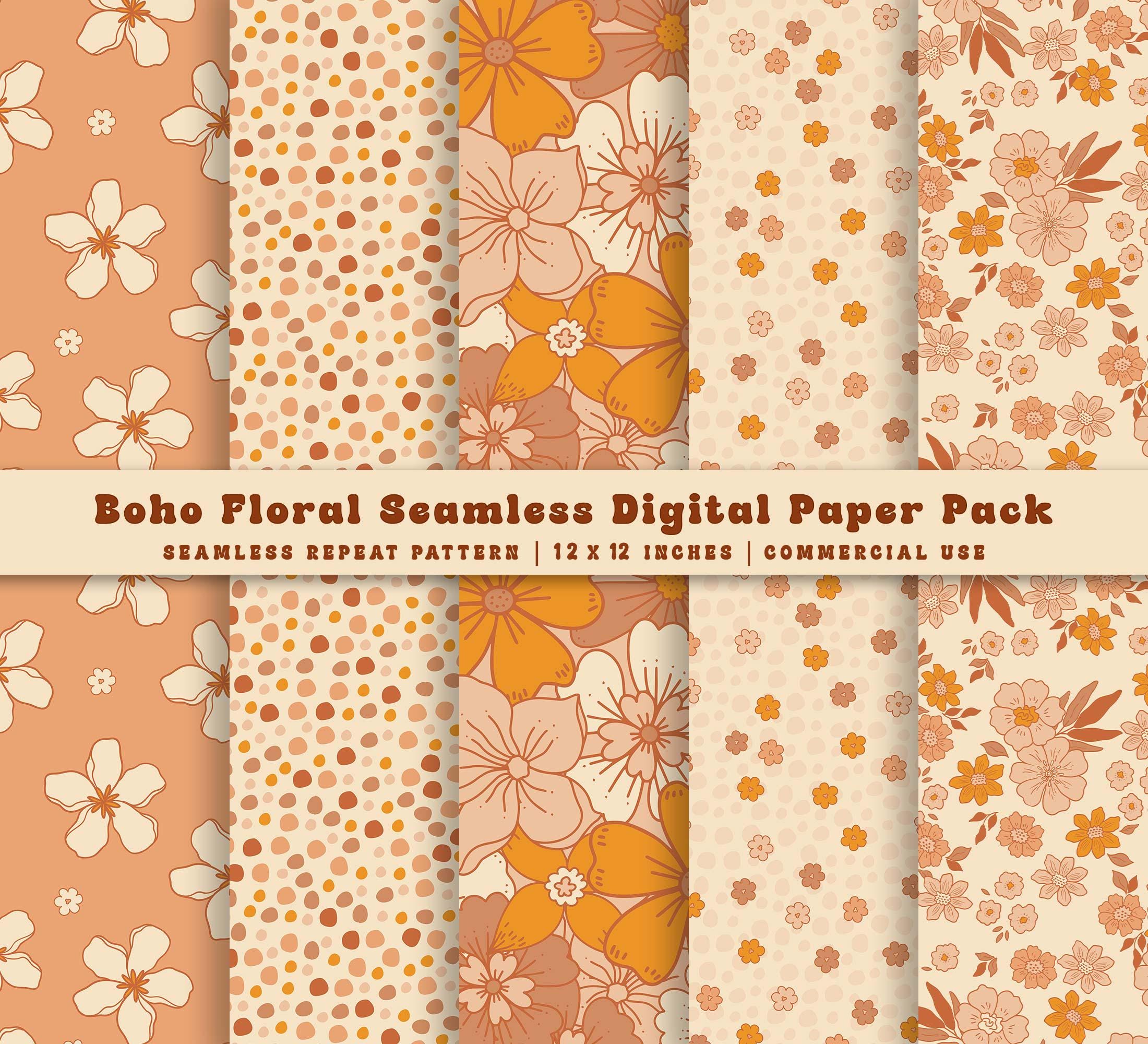 Retro Groovy Floral Digital Paper Pack, Seamless 70s Fabric Pattern (10 ...