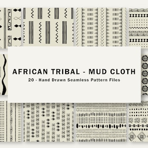 20 confezioni di carta digitale in tessuto di fango africano bianco e nero, tribale boho, etnico, scarabocchio, motivo senza soluzione di continuità, carta digitale boho, motivo alla moda