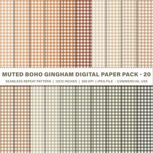 Boho Muted Gingham Seamless Pattern Backgrounds, Printable Digital Paper : Seamless Patterns (JPG)