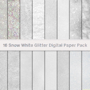 Paquet de 16 papiers numériques PAILLETÉS BLANCS, fond texturé scintillant, téléchargement immédiat, papier de scrapbooking imprimable, Noël blanc, argent, neige