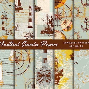 Nautical Vintage Digital Paper Pack, nautical print, Antique, anchors, sailor, sailboat , digital print, seamless pattern digital downloads