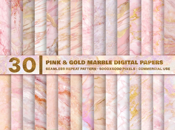 30 Pink & Gold Marble Textures: Seamless Digital Paper (5000x5000px)