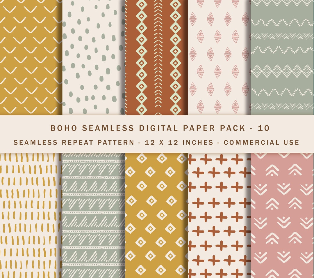 10 Boho Seamless Digital Paper Pack, Boho Scrapbook Paper, Boho ...