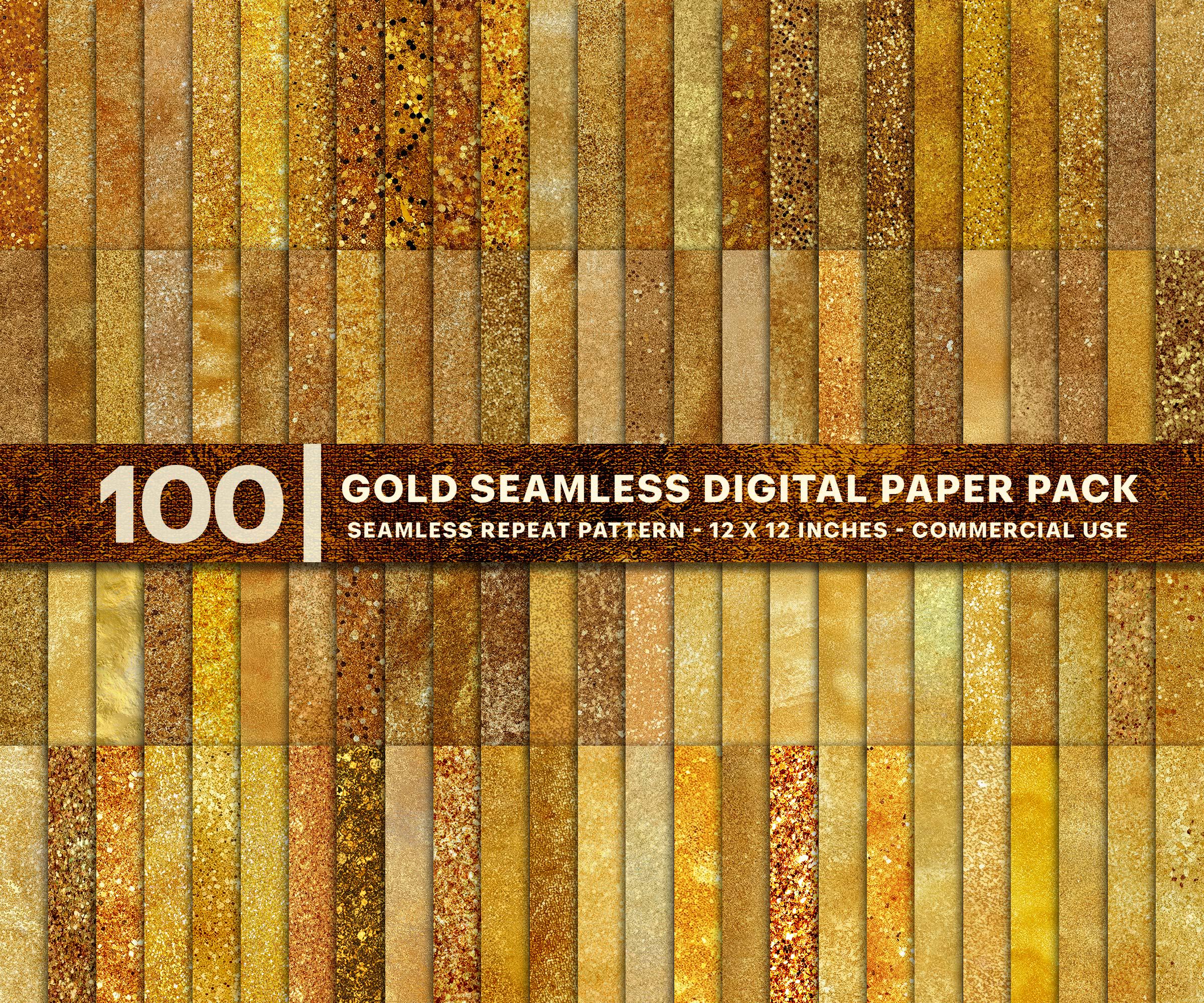 100 Luxury Gold Digital Paper Pack, Metallic Glitter Foil Textures ...