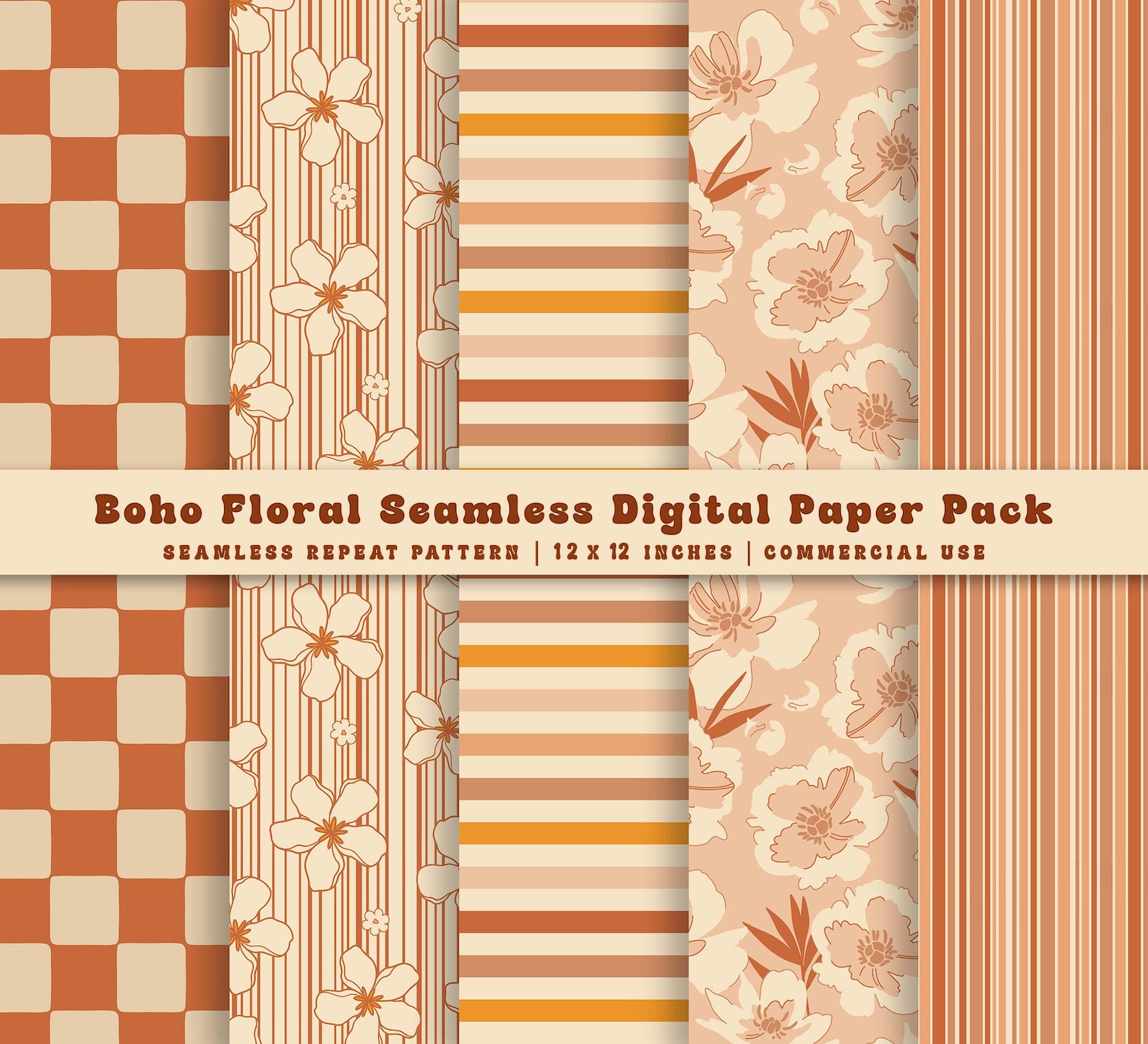 Retro Groovy Floral Digital Paper Pack, Seamless 70s Fabric Pattern (10 ...