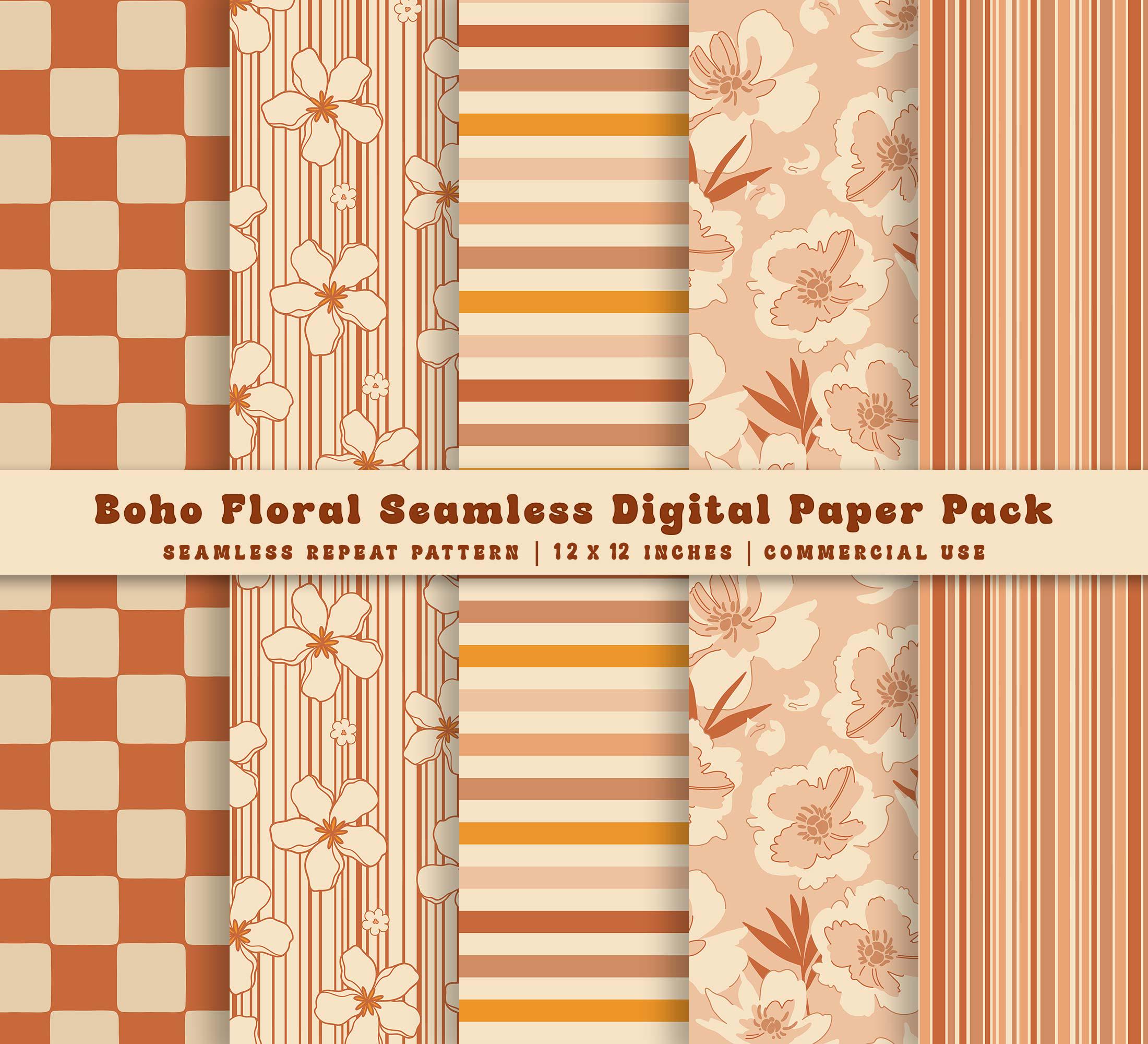 Retro Groovy Floral Digital Paper Pack, Seamless 70s Fabric Pattern (10 ...