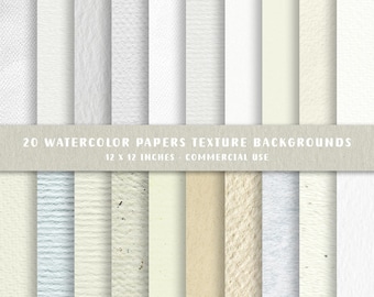 May include: 20 watercolor paper texture backgrounds, each measuring 12 x 12 inches. The backgrounds feature a variety of textures, including smooth, rough, and textured.