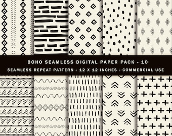Boho Tribal Digital Paper Pack: Seamless African Patterns (Commercial Use)