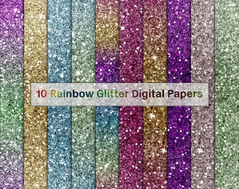 Rainbow Glitter Digital Papers: Glam Sparkle Backgrounds (Commercial Use)