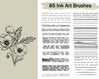 170 Illustrator Liner Brushes, Ink Art Pattern Pack AI Brushes (Digital Download)
