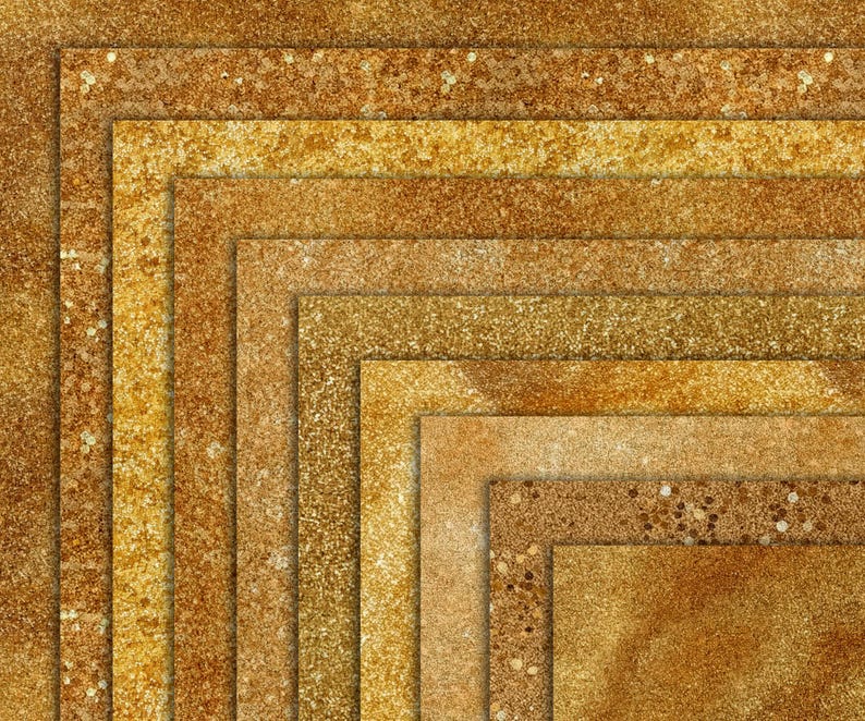 May include: A digital background image with a layered pattern of gold glitter. The image is made up of multiple squares of gold glitter, each with a slightly different shade of gold.