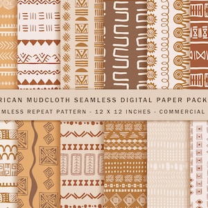 12 Boho Doodle Digital Paper Pack, Africano, Tribale, Panno di fango Carta digitale Boho senza cuciture, Modello disegnato a mano, Scrapbooking, Uso commerciale