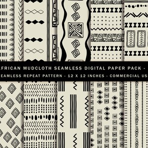 10 confezioni di carta digitale africana, boho, tessuto di fango, tribale, etnico, scarabocchio, motivo senza soluzione di continuità, disegnata a mano, carta digitale boho, motivo alla moda