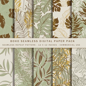 Boho Summer Digital Paper Pack, Beach Exotic Digital Paper Palm Tropical Leaves Digital Paper Patterns - INSTANT DOWNLOAD