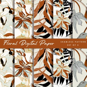 Paquete de papel digital floral sin costuras, archivo digital de flores de primavera, vintage, fondo, verano, digital, álbum de recortes, imprimible - 5