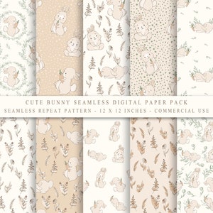 Carte digitali con coniglietto pasquale / Modelli senza cuciture per uso commerciale / Sfondo pasquale Boho / Graziosi modelli di coniglietto senza cuciture per decorazioni pasquali
