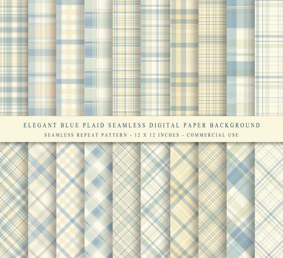 Blue Plaid Digital Paper Pack | Seamless Neutral Tartan Scrapbook Paper ...