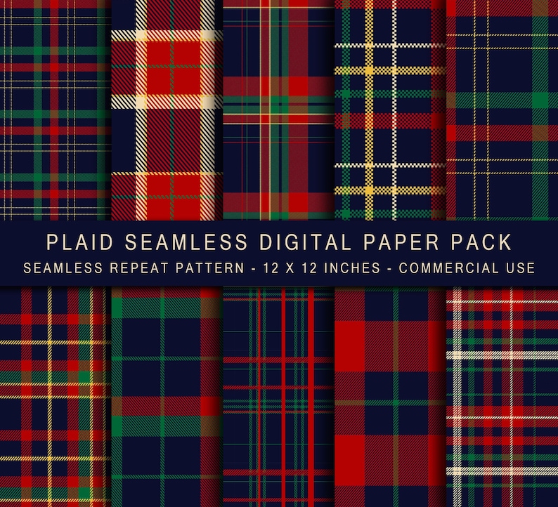 Plaid Seamless Digital Paper Pack, Tartan Pattern Bundle, Christmas ...