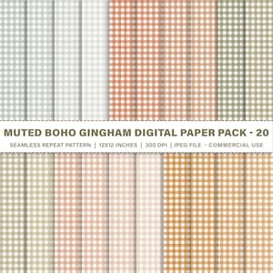 Muted Boho Gingham Digital Paper Pack Seamless Pattern, Muted Boho Backgrounds, Printable Digital Paper, Gingham Pattern, Commercial Use -20