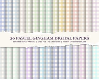 Rainbow Gingham Digital Papers: Checkered or check Patterns (10, JPG, 12x12 inches)